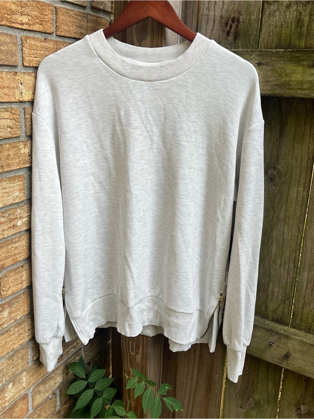 Varley Light Gray Crewneck Sweatshirt with Side Zippers